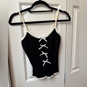 Lioness Black and White TankTop with Bow Details